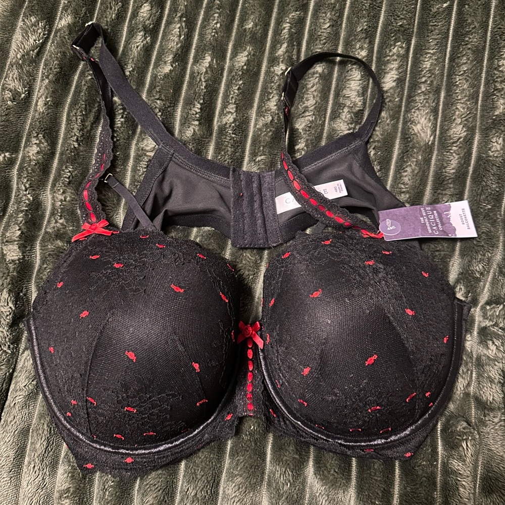 Cacique Black & Red Boost Balconette Lace Bra